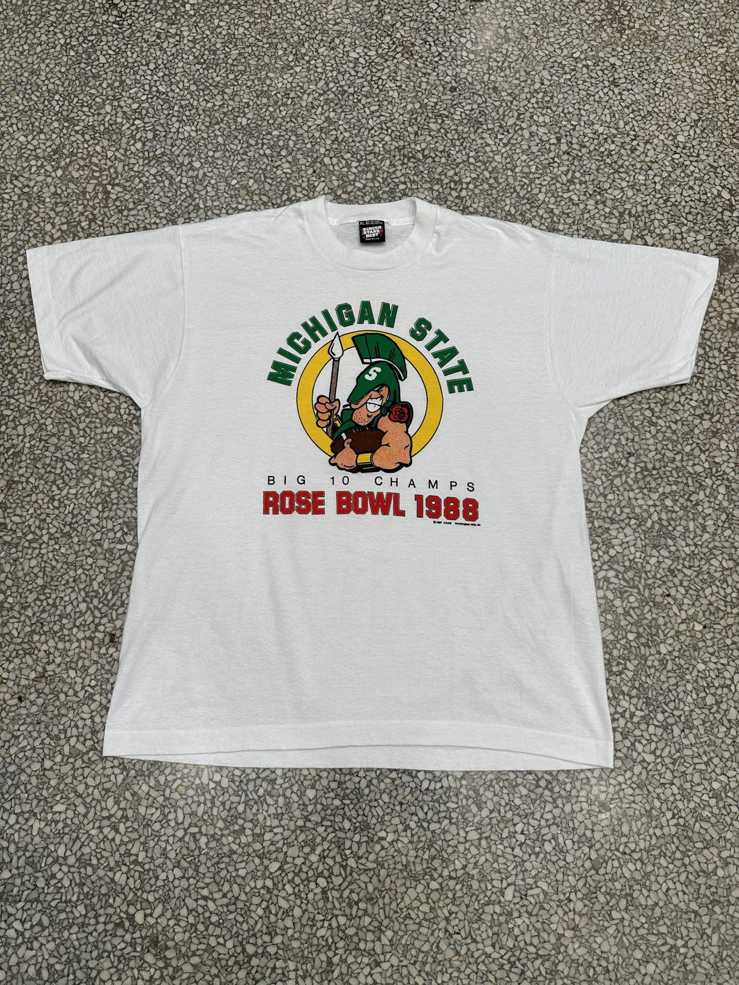 Michigan State Spartans Vintage 1988 Rose Bowl Big 10 Champs Screen Stars Tag White ABC Vintage 