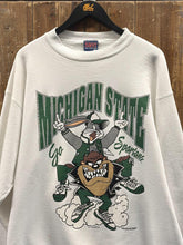 Load image into Gallery viewer, Michigan State Spartans Vintage 1993 Western Style Bugs Bunny Taz Crewneck White ABC Vintage 