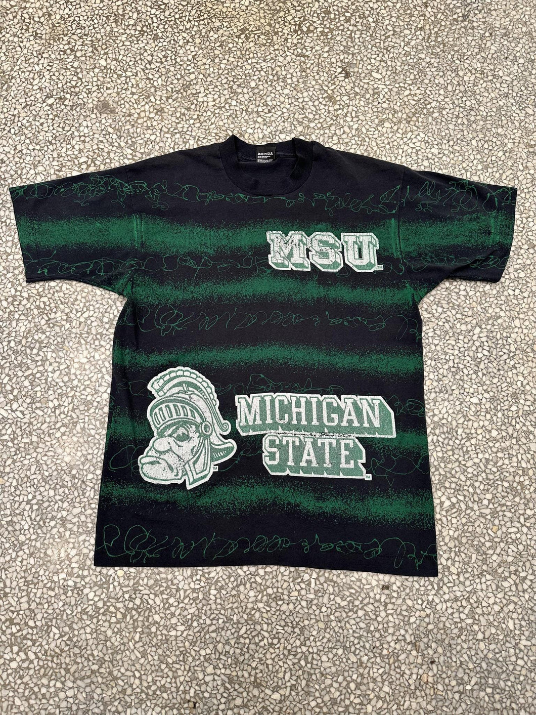 Michigan State Spartans Vintage 90s Screen Stars Best Tee Black Green Faded ABC Vintage 