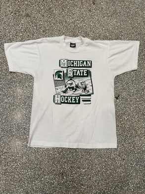 Michigan State Vintage 1989 Hockey Puff Print Tee White ABC Vintage 
