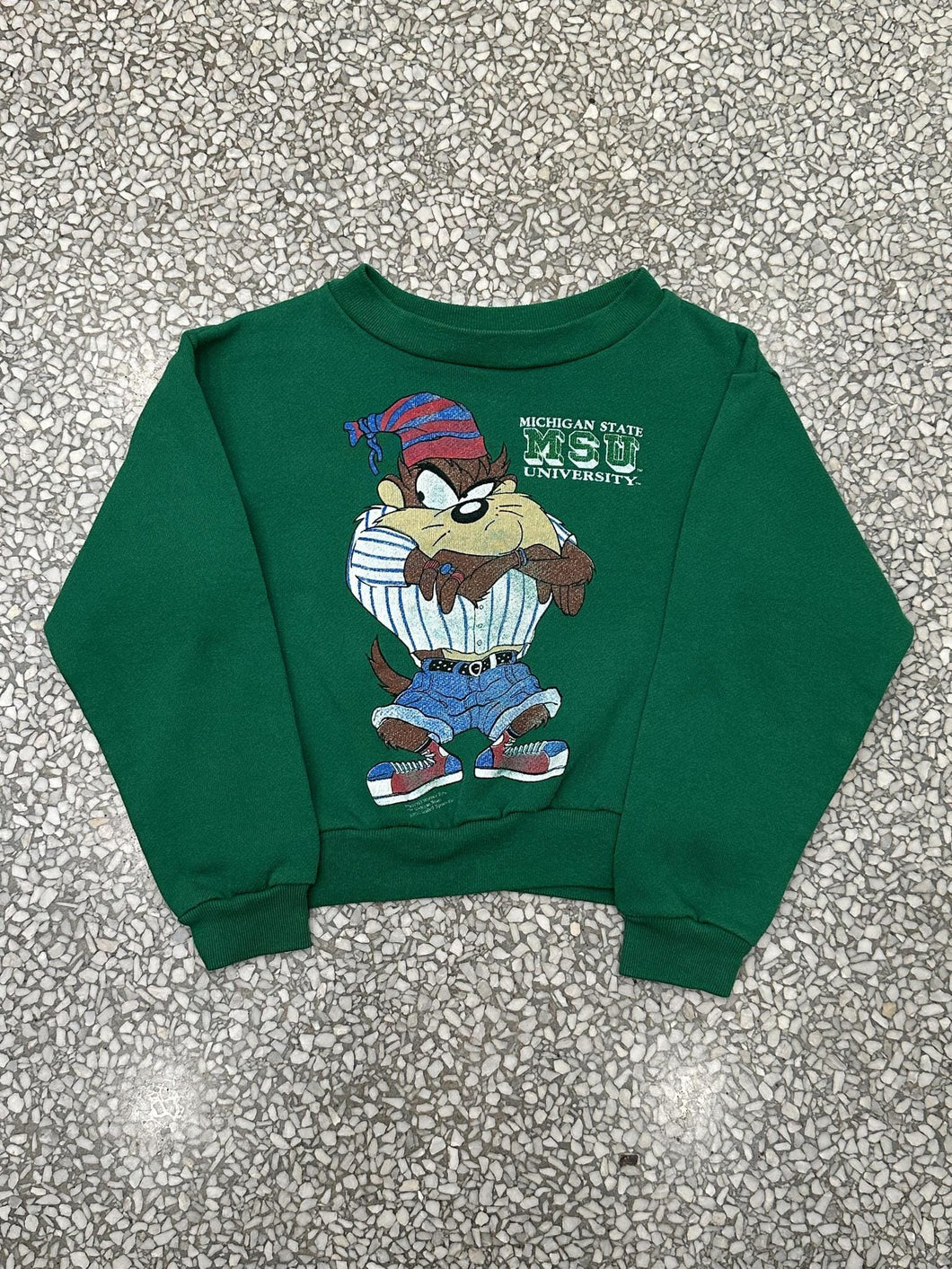 Michigan State Vintage 1993 Youth Taz Crewneck Kelly Green ABC Vintage 