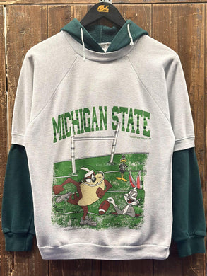 Michigan State Vintage 1994 Looney Tunes Hoodie Grey Green ABC Vintage 
