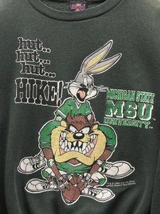 Michigan State Vintage 1994 Youth Looney Tunes Football Crewneck Green ABC Vintage 