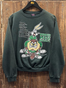 Michigan State Vintage 1994 Youth Looney Tunes Football Crewneck Green ABC Vintage 