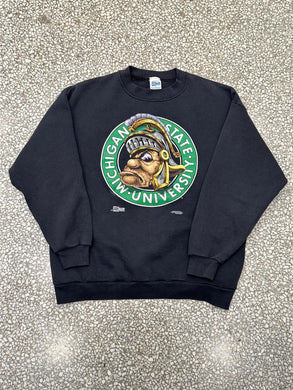 Michigan State Vintage 90s Circle Spartans Salem Crewneck Faded Black ABC Vintage 