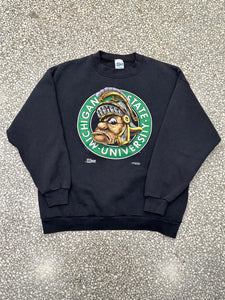 Michigan State Vintage 90s Circle Spartans Salem Crewneck Faded Black ABC Vintage 