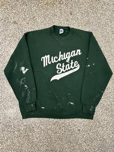 Michigan State Vintage 90s Script Russell Crewneck Painted Green ABC Vintage 