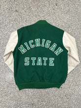 Load image into Gallery viewer, Michigan State Vintage 90s Spell Out Chalk Line Varsity Jacket Green Cream ABC Vintage 