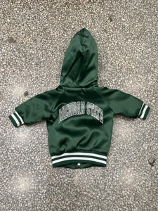 Michigan State Vintage 90s Toddler Hooded Locker Line Satin Bomber Jacket Green ABC Vintage 