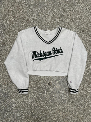 Michigan State Vintage 90s V-Neck Cropped Champion Sweatshirt Grey ABC Vintage 
