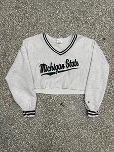 Michigan State Vintage 90s V-Neck Cropped Champion Sweatshirt Grey ABC Vintage 