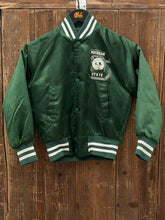 Load image into Gallery viewer, Michigan State Vintage 90s Youth Locker Line Satin Bomber Jacket Green ABC Vintage 