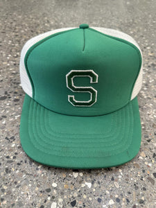 Michigan State Vintage S Logo Trucker Hat Green White ABC Vintage 