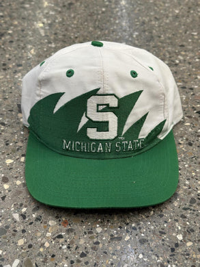 Michigan State Vintage Shark Tooth Snapback White Green ABC Vintage 