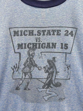 Load image into Gallery viewer, Michigan State vs Michigan Vintage 80s Ringer Tee Overdyed Blue ABC Vintage 