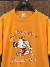 Load image into Gallery viewer, Michigan Style Slow Pitch Softball Vintage 80s Jerzees Tee Yellow ABC Vintage 