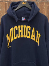 Load image into Gallery viewer, Michigan Vintage 90s Spell Out Logo Russell Hoodie Navy ABC Vintage 