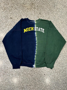 Michigan vs Michigan State Vintage 90s Split Overdyed Crewneck Navy Green ABC Vintage 