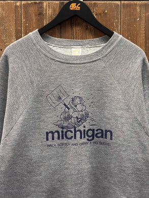 Michigan Walk Softly And Carry A Big Shovel Vintage 1983 Crewneck Grey ABC Vintage 