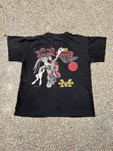 Michigan Wolverines Basketball Vintage 1994 Bugs Bunny Attack Faded Black ABC Vintage 