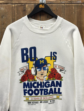 Michigan Wolverines Football Vintage 1989 Coah Bo Schembechler Crewneck White ABC Vintage 