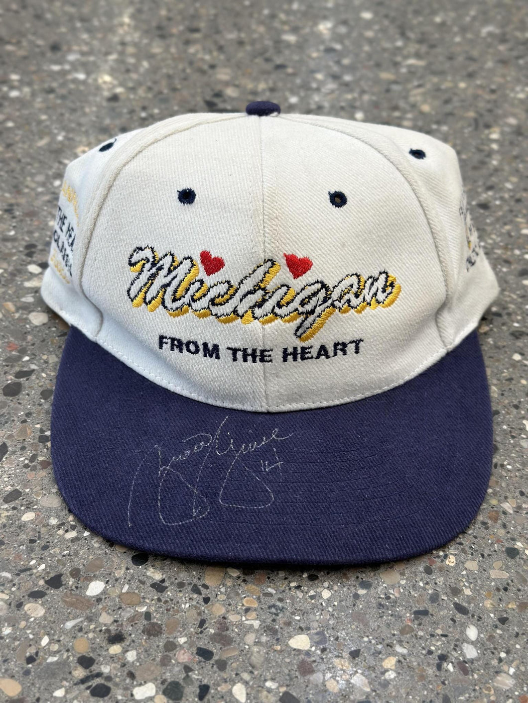 Michigan Wolverines From The Heart Vintage 90s Brian Griese Autographed Snapback Cream Navy ABC Vintage 