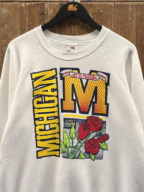 Michigan Wolverines Vintage 1988-1989 Back To Back Big 10 Champs Rose Bowl Crewneck White ABC Vintage 