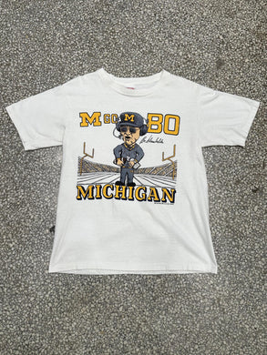 Michigan Wolverines Vintage 1988 Coah Bo Schembechler Go Bo Tee Faded White ABC Vintage 