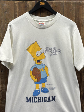 Michigan Wolverines Vintage 1990 Bart Simpson Go Out For The Long Bomb Tee White ABC Vintage 