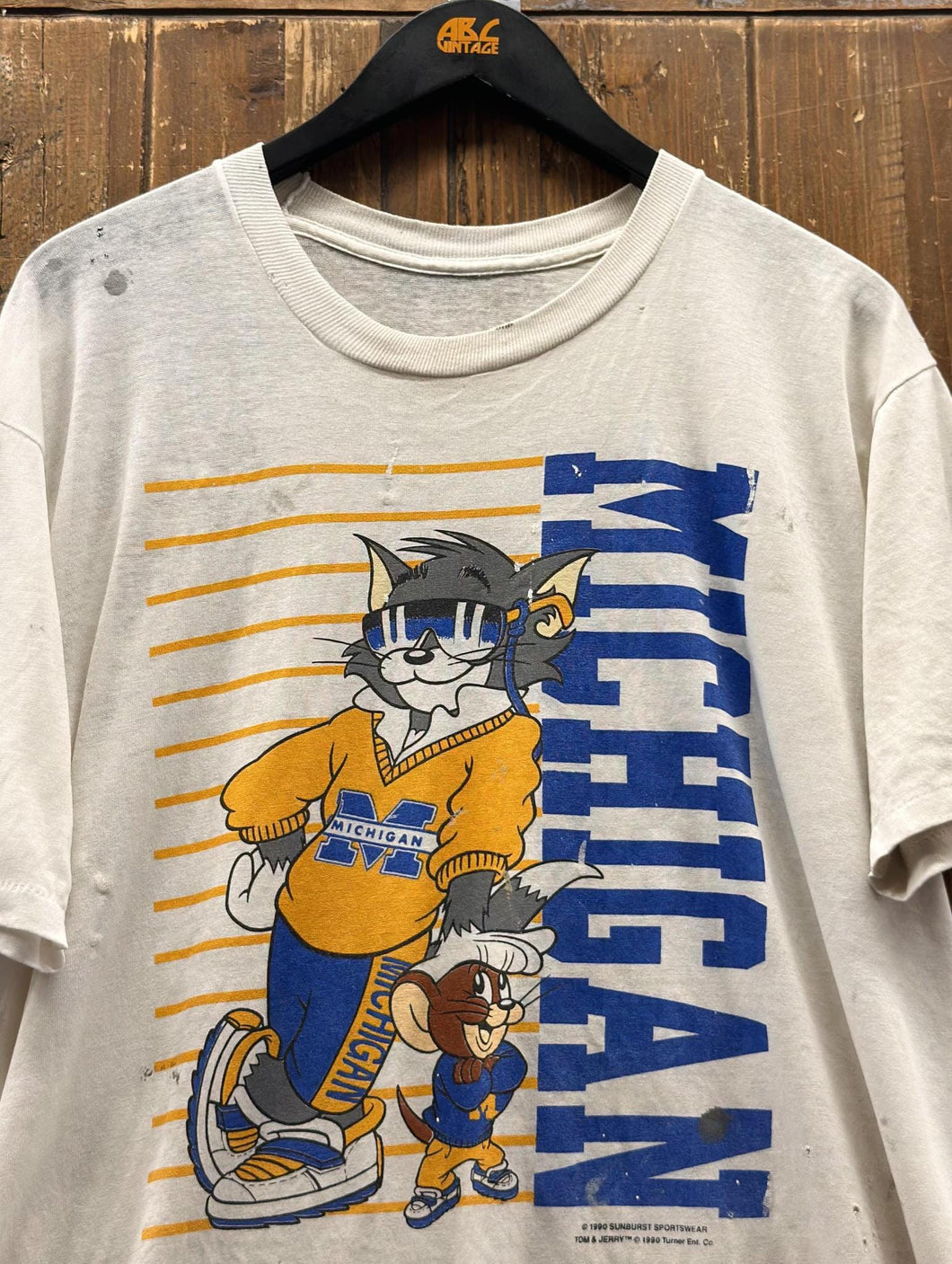 Michigan Wolverines Vintage 1990 Tom and Jerry Tee Paper Thin ABC Vintage 