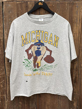 Load image into Gallery viewer, Michigan Wolverines Vintage 1992 Taz Tearin' Up The Turf Cropped Tee Grey ABC Vintage 