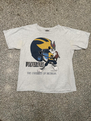 Michigan Wolverines Vintage 1993 Bugs Bunny Football Faded Grey ABC Vintage 
