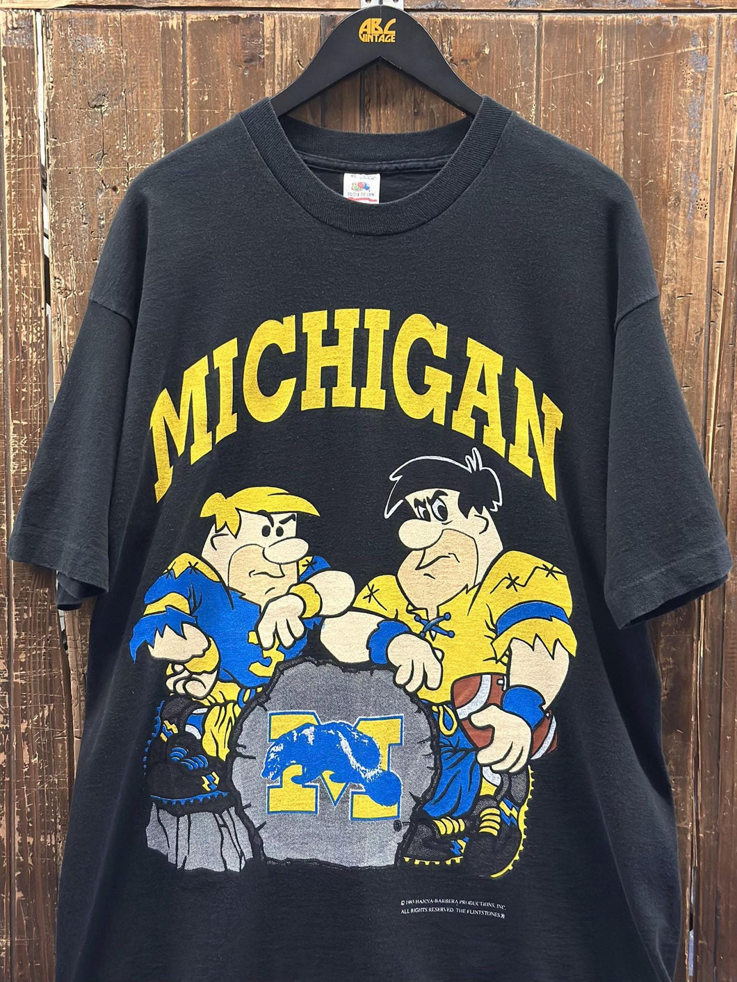 Michigan Wolverines Vintage 1993 Flintstones Tee Black Yellow ABC Vintage 