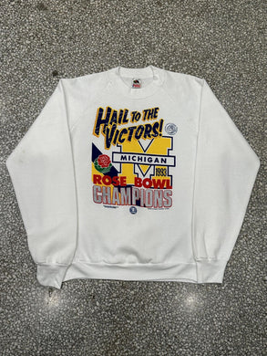 Michigan Wolverines Vintage 1993 Hail To The Victors Rose Bowl Champions Crewneck White ABC Vintage 