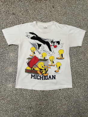 Michigan Wolverines Vintage 1995 Sylvester the Cat and Tweety Bird Tee White ABC Vintage 