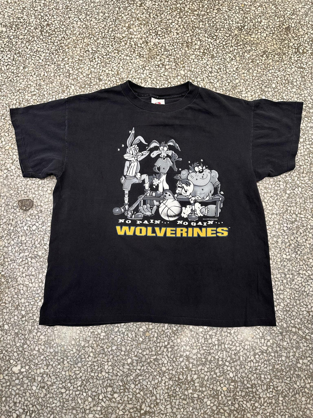 Michigan Wolverines Vintage 1996 Looney Tunes No Pain No Gain Tee Black ABC Vintage 