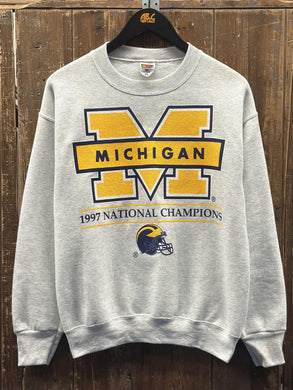 Michigan Wolverines Vintage 1997 National Champions/1998 Rose Bowl Champions Reversible Crewneck Grey ABC Vintage 