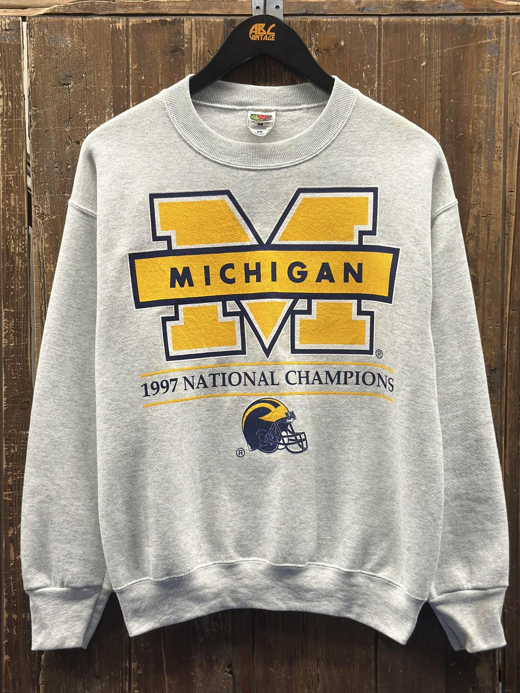 Michigan Wolverines Vintage 1997 National Champions/1998 Rose Bowl Champions Reversible Crewneck Grey ABC Vintage 