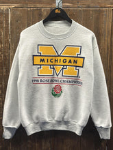 Load image into Gallery viewer, Michigan Wolverines Vintage 1997 National Champions/1998 Rose Bowl Champions Reversible Crewneck Grey ABC Vintage 