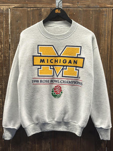 Michigan Wolverines Vintage 1997 National Champions/1998 Rose Bowl Champions Reversible Crewneck Grey ABC Vintage 