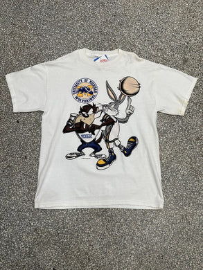 Michigan Wolverines Vintage 1998 Bugs Bunny Taz Basketball Tee White ABC Vintage 