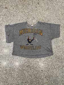 Michigan Wolverines Vintage 70s Wrestling Cropped Tee Paper Thin Grey ABC Vintage 