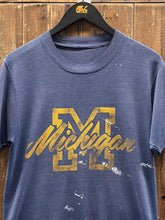 Load image into Gallery viewer, Michigan Wolverines Vintage 80s Painted Tee Paper Thin Faded Navy ABC Vintage 