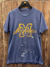 Load image into Gallery viewer, Michigan Wolverines Vintage 80s Painted Tee Paper Thin Faded Navy ABC Vintage 