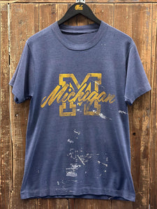 Michigan Wolverines Vintage 80s Painted Tee Paper Thin Faded Navy ABC Vintage 