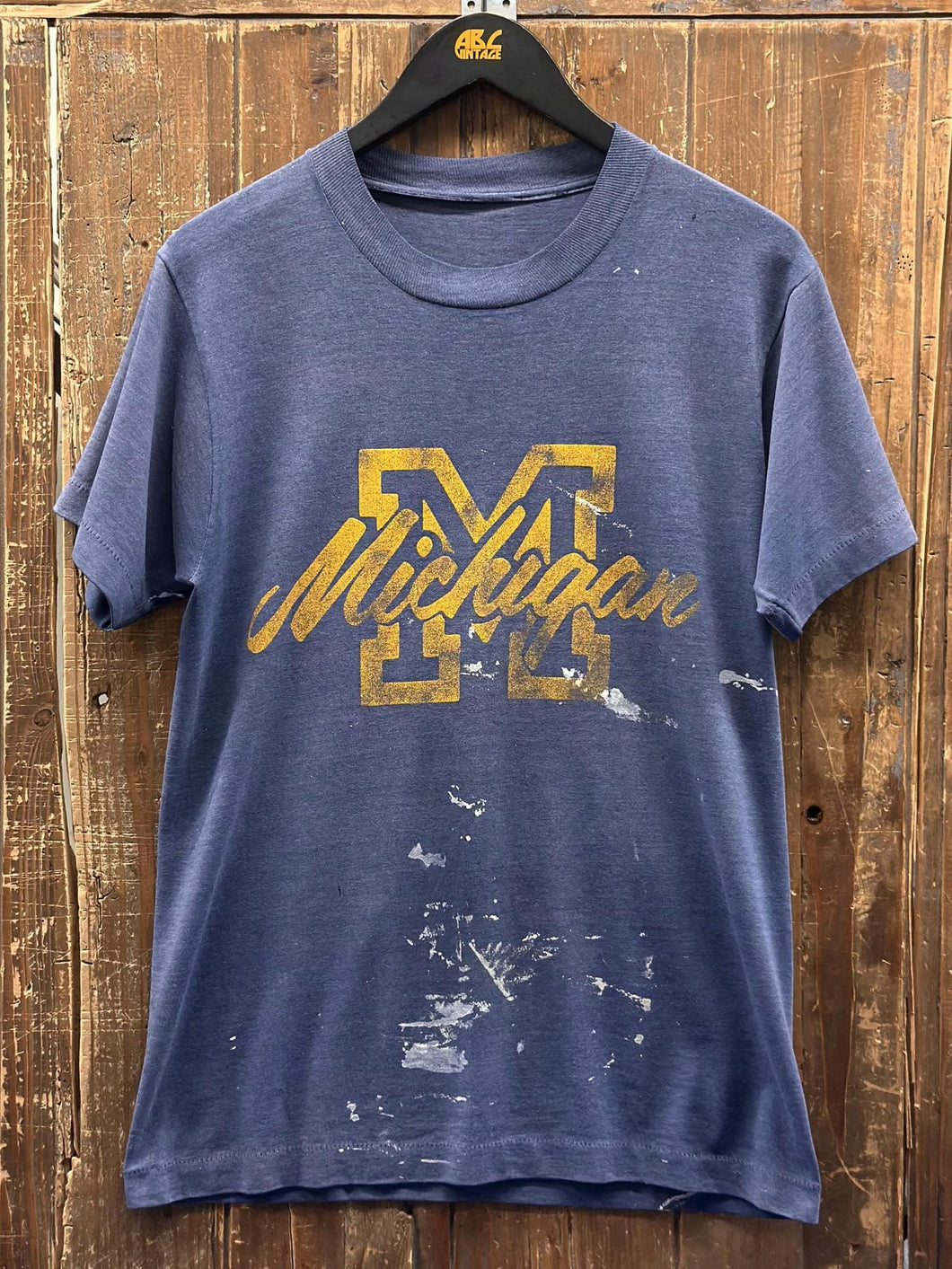 Michigan Wolverines Vintage 80s Painted Tee Paper Thin Faded Navy ABC Vintage 