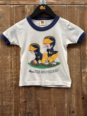 Michigan Wolverines Vintage 80s Youth Love The Wolverines Ringer Tee White Navy ABC Vintage 