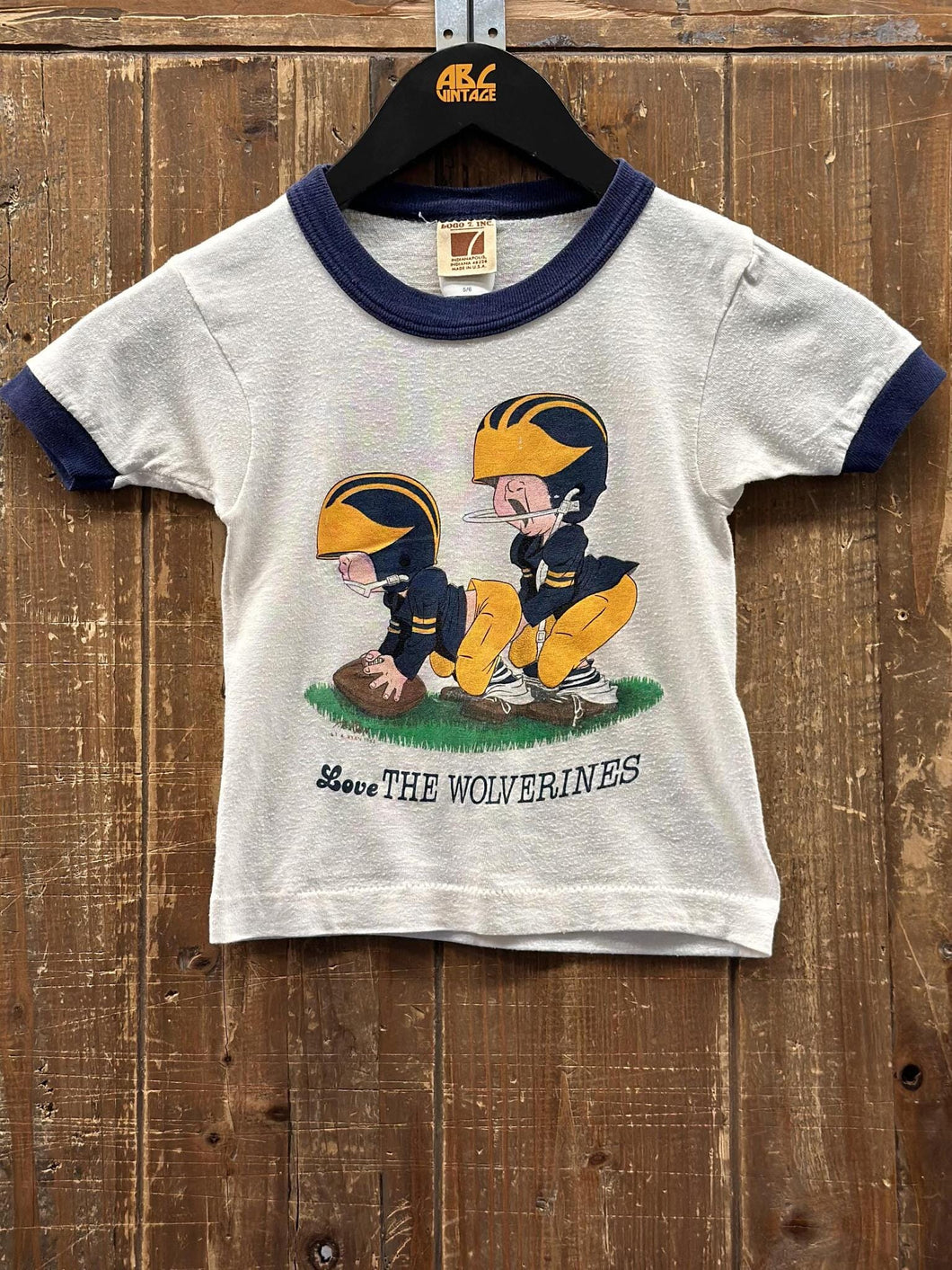 Michigan Wolverines Vintage 80s Youth Love The Wolverines Ringer Tee White Navy ABC Vintage 
