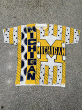 Load image into Gallery viewer, Michigan Wolverines Vintage 90s All Over Print Tee White Yellow ABC Vintage 