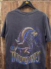 Load image into Gallery viewer, Michigan Wolverines Vintage 90s Breaking Through Nutmeg Tee Faded Black (Repaired) ABC Vintage 